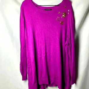 LANE BRYANT WO SIZE 24/26 FUSHIA SWEATER WITH GOLD SEQUIN STAR EMBELLISHMENT